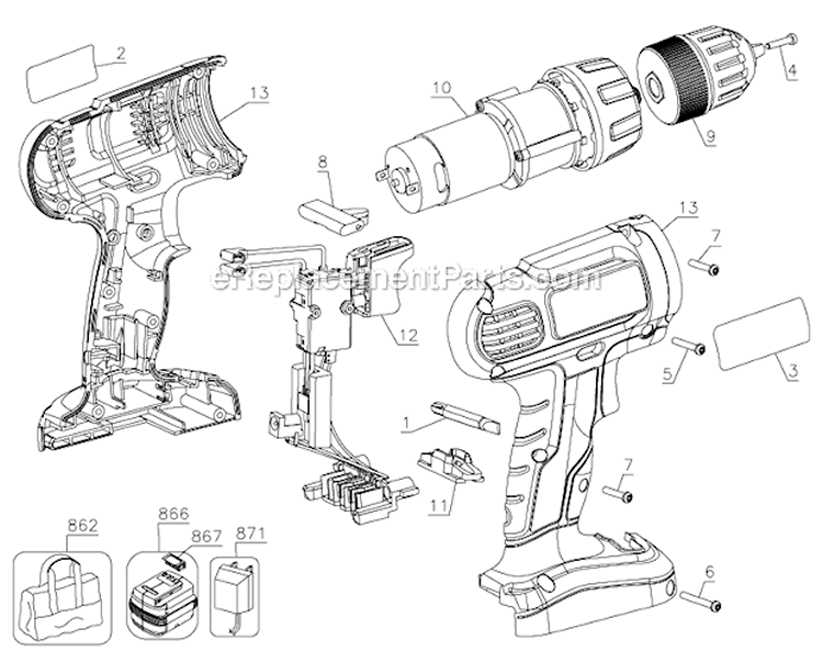 Page A Diagram and Parts List for GC9601SB Type 1 Black and Decker Cordless Drill